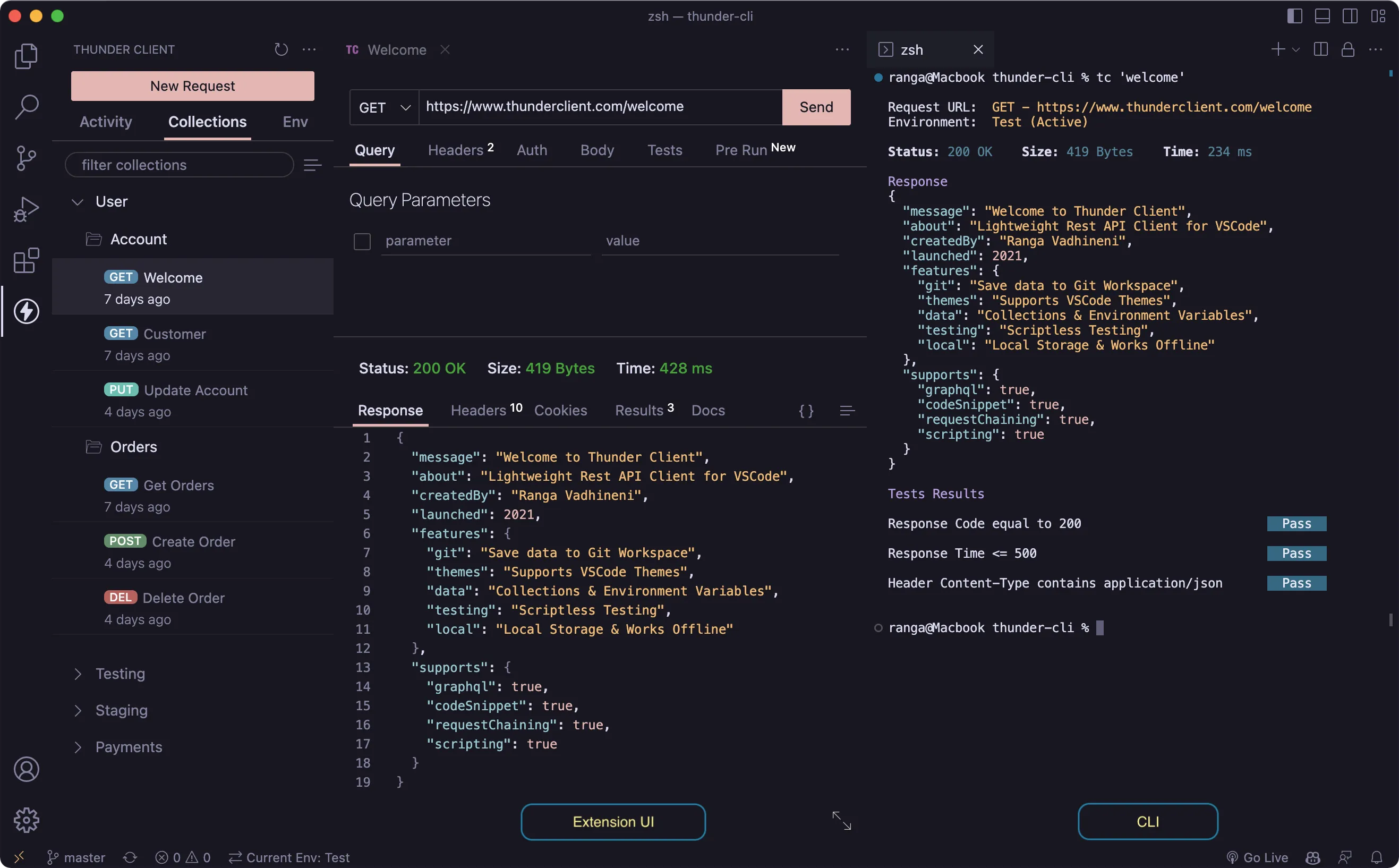 Thunder Client menyediakan interface yang bersih untuk testing API